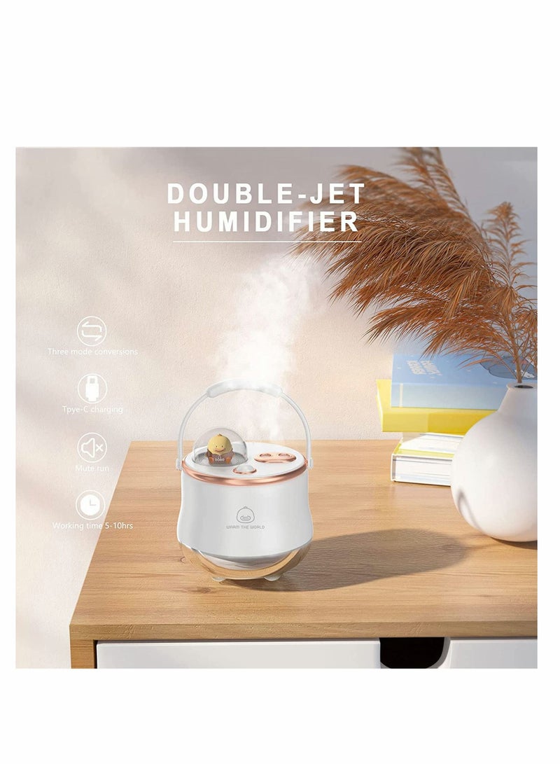 واي آند دي Humidifiers, 400ml Mini Portable Humidifier, Adjustable Double Spray, Cute Night Light, Super Sound-off, for Bedroom Kids Office Desktop Home, Easy to Clean(White) - Image 3