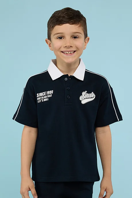R&B Printed Polo T-Shirt with Short Sleeves