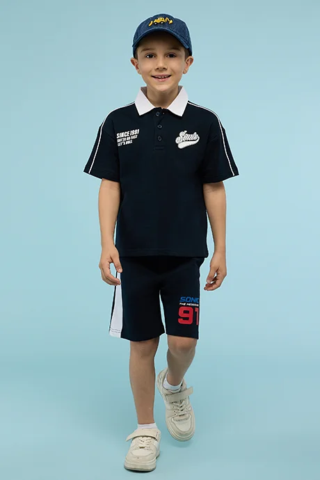 R&B Printed Polo T-Shirt with Short Sleeves