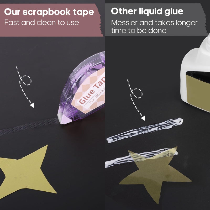 Secopad Scrapbook Tape, 6 Pack Double Sided Tape Roller for Crafts, Adhesive Glue Runner Scrapbooking Supplies Journaling School Office Supplies for Kids and Adults, 0.3IN x 26FT - Image 3