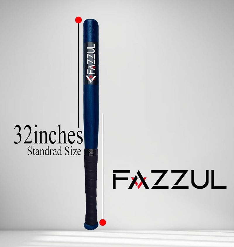 Fazzul Baseball Bat Wood Baseball Bat with Strong Wood for Self-Defense Heavy Duty (32 Inch Long) (Blue-Basebat-Cover) - Image 1