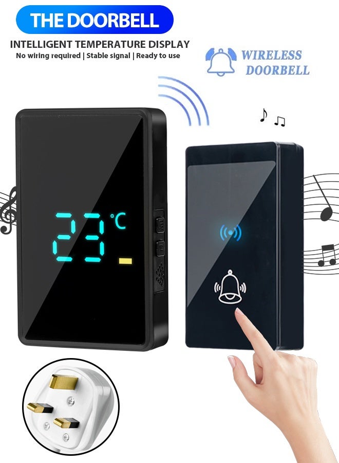 Waterproof Wireless Doorbell with Temperature display LED Flash, Over 1000 Feet Range, 56 Sounds and 5 Levels of Volume,1 Receivers and 1 Transmitter Cordless Doorbell for Home, Office, Apartment, Hotel, Warehouse and Anti-Theft black - Image 1
