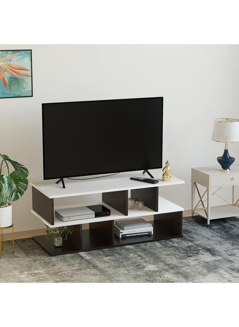 Burlyworth Burlyworth Casco Engineering Wood Floor Standing TV Entertainment Unit Set Top Box Stand TV Cabinet with Storage Shelves Wenge White for Upto 32 42 43 Inches Wenge White 
