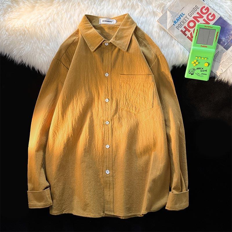 Linen Shirt Men's Long-Sleeved Loose Casual Spring & Fall Thin Inner Jacket Men's Trendyy Clothes Cotton and Linen Shirt Size