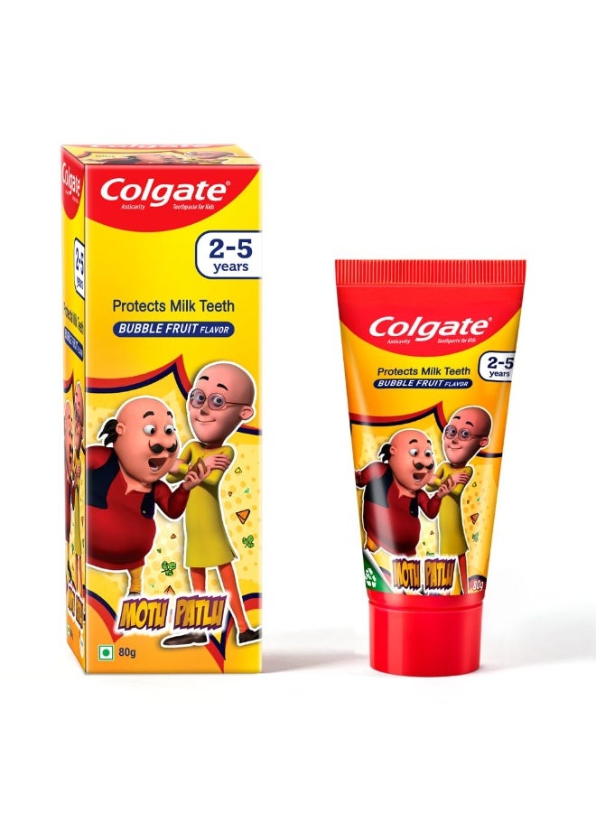 كولجيت معجون أسنان كولجيت للأطفال موتو باتلو (من سنتين إلى خمس سنوات) - ٨٠ غرامًا، تركيبة أقل كشطًا بنسبة ٥٠٪ للحماية من التسوس (بنكهة الفقاعات) | مضاد للتسوس - Image 1