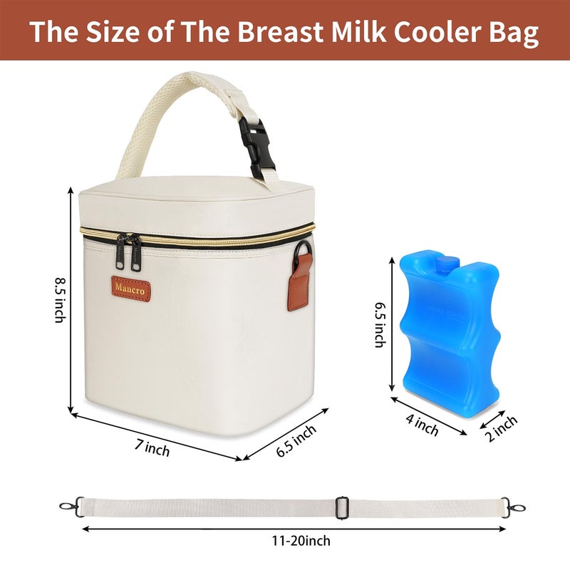 Mancro Breastmilk Cooler Bag for Travel, Fits 4 Baby Bottles Up to 9 Ounce, Baby Bottle bag with Ice Pack, Insulation Breast Milk Cooler Travel, Cream - Image 2