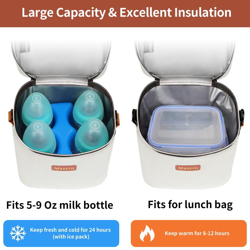 Mancro Breastmilk Cooler Bag for Travel, Fits 4 Baby Bottles Up to 9 Ounce, Baby Bottle bag with Ice Pack, Insulation Breast Milk Cooler Travel, Cream - Image 3