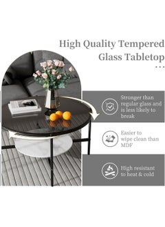 AGD 2 Layer Coffee Table:Luxury Modern Table with Large Tempered Glass Top and Low Storage Shelf, Home Sofa Side Furniture for Living Room  - Image 5