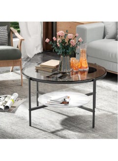 AGD 2 Layer Coffee Table:Luxury Modern Table with Large Tempered Glass Top and Low Storage Shelf, Home Sofa Side Furniture for Living Room  - Image 2