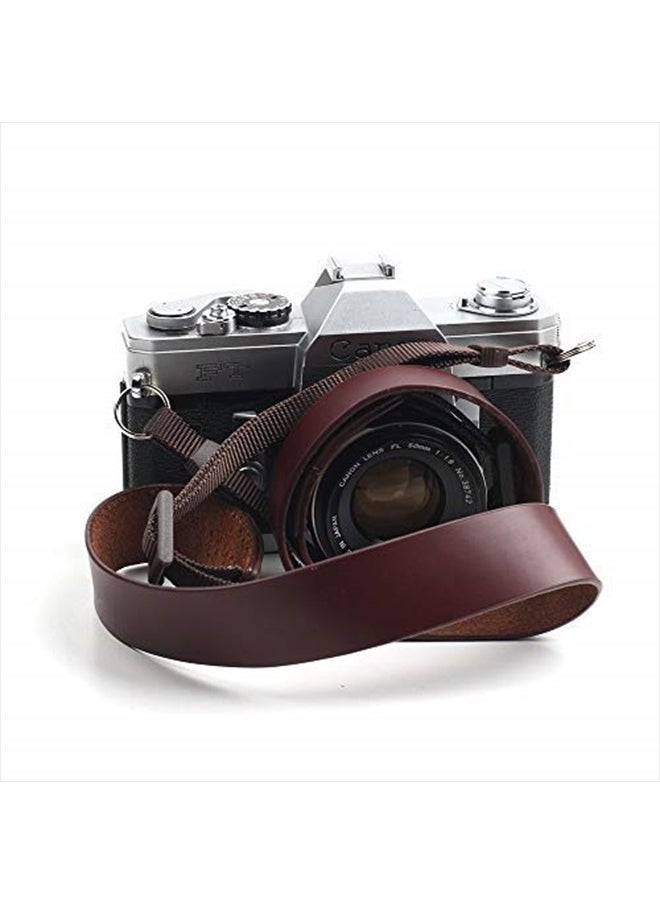 CANPIS Soft Leather Camera Shoulder Neck Strap, Brown Color, Adjustable Length compatible with DSLR Cameras Canon Sony Fujifilm Olympus Leica etc. 