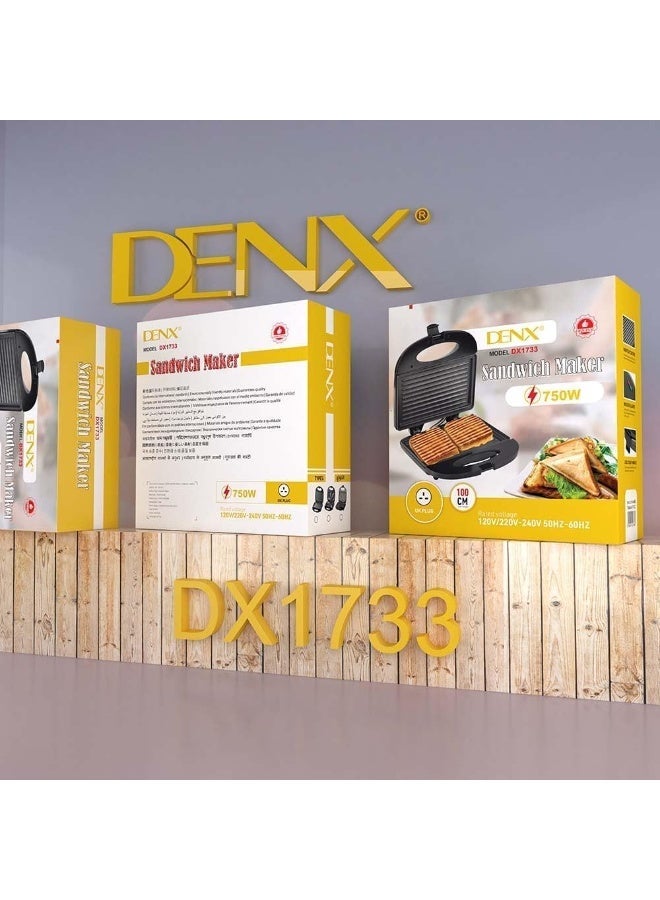 DENX 2 Slice Waffle Maker DX1733, 800W Electric Non-Stick Waffle Iron with Double-Sided Heating, Overheat Protection, Compact Breakfast Maker with UK Plug (White) - Image 2