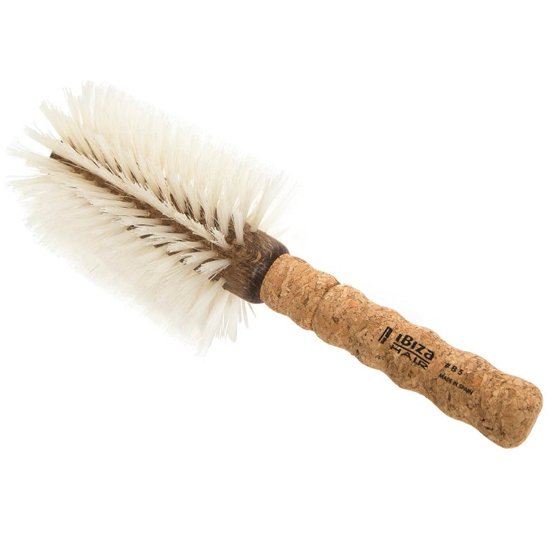 Ibiza Hair Boar Bristle Round Brush (B5-80mm) | Blonde Bristles & Cork Handle | Ideal for Color Treated Tresses | Soft Curls, Big Volume & Large Sections | Adds Shine for Long Styles - Image 1