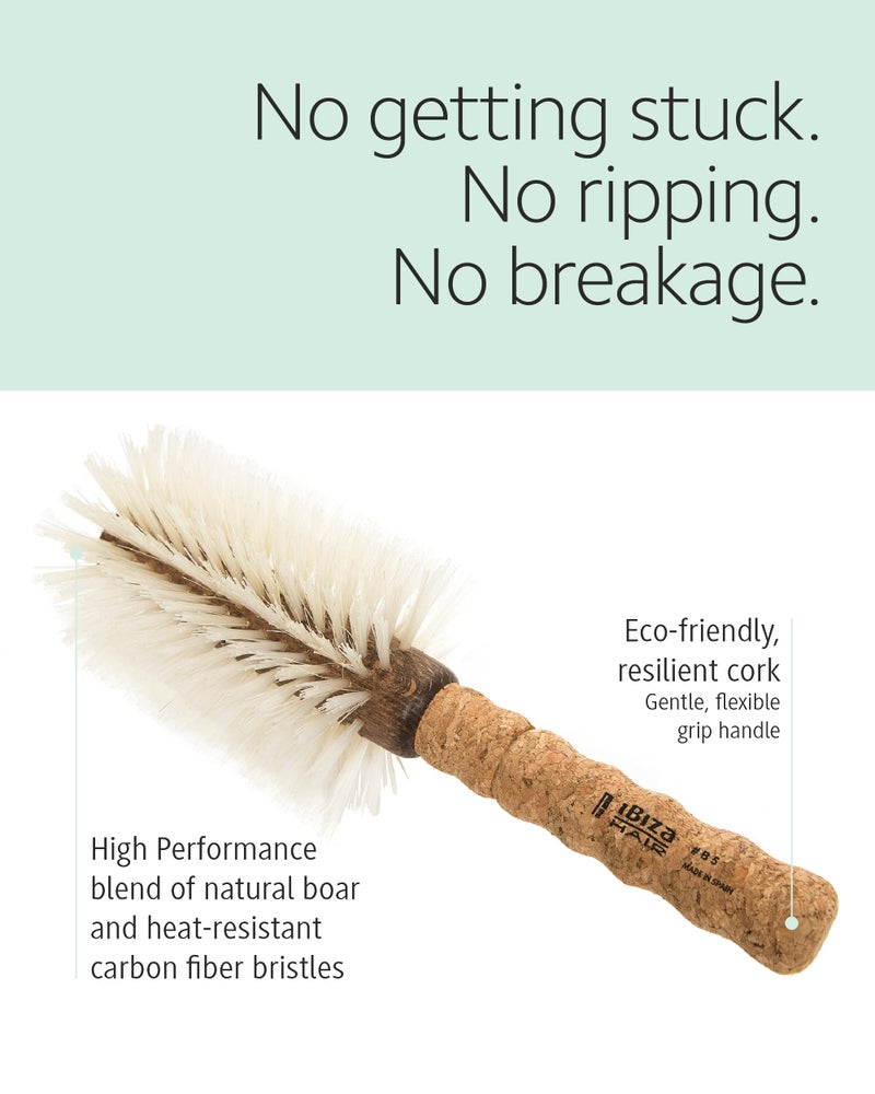 Ibiza Hair Boar Bristle Round Brush (B5-80mm) | Blonde Bristles & Cork Handle | Ideal for Color Treated Tresses | Soft Curls, Big Volume & Large Sections | Adds Shine for Long Styles - Image 3
