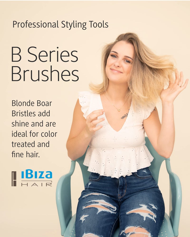 Ibiza Hair Boar Bristle Round Brush (B5-80mm) | Blonde Bristles & Cork Handle | Ideal for Color Treated Tresses | Soft Curls, Big Volume & Large Sections | Adds Shine for Long Styles - Image 2