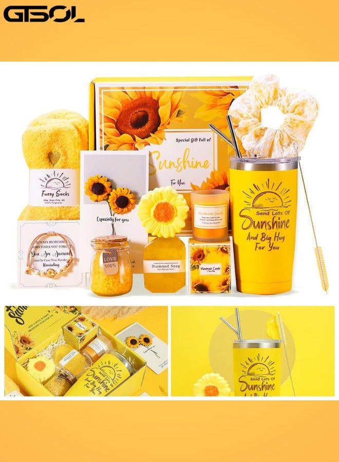 GTSOL Sunshine Yellow Spa Gift Box for Women – 11-Piece Birthday & Self-Care Set with Candle, Tumbler, Socks, Diamond Soap & More – Cheerful Gift for Her, Mom, Sister, Friend - Image 1