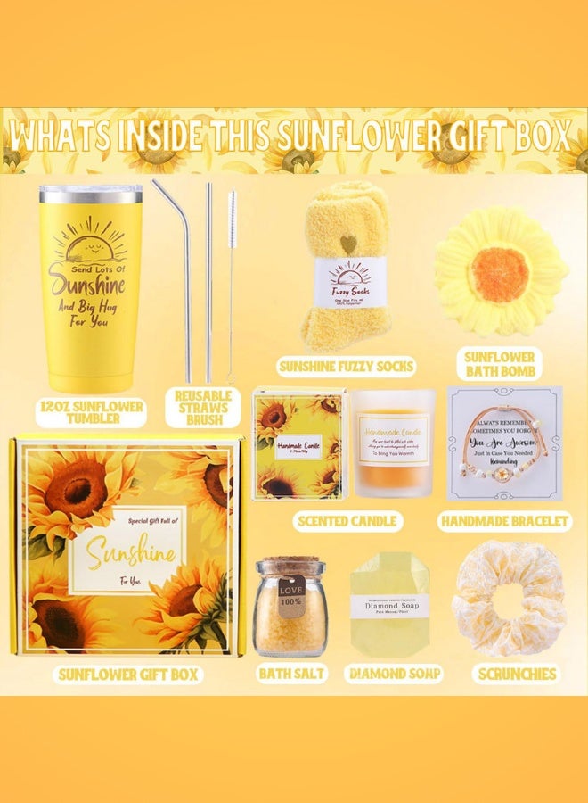 GTSOL Sunshine Yellow Spa Gift Box for Women – 11-Piece Birthday & Self-Care Set with Candle, Tumbler, Socks, Diamond Soap & More – Cheerful Gift for Her, Mom, Sister, Friend - Image 4