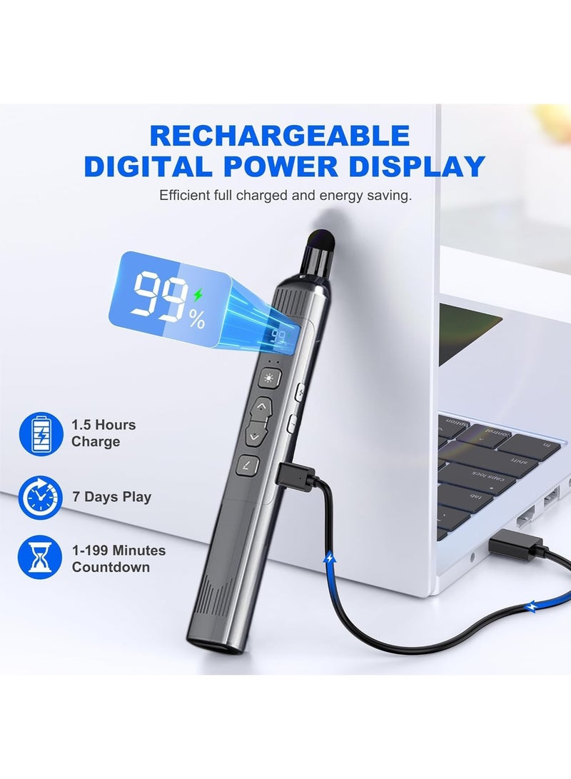 MAOGEDA Wireless Presentation Clicker with Telescopic Pointer Stick, Rechargeable Presenter Remote Light Pointer with Touch Screen Stylus Pen and Digital Display, USB Slide Clicker for PowerPoint MAC PC Laptops - Image 4