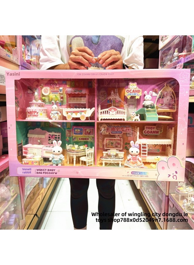 Yasi Weini Rabbit Rabbit Big Castle Villa Living Room Bedroom Bunk Bed Girl Play House Children's Toys-Color:731 Little Rabbit Warm Bedroom - Image 5