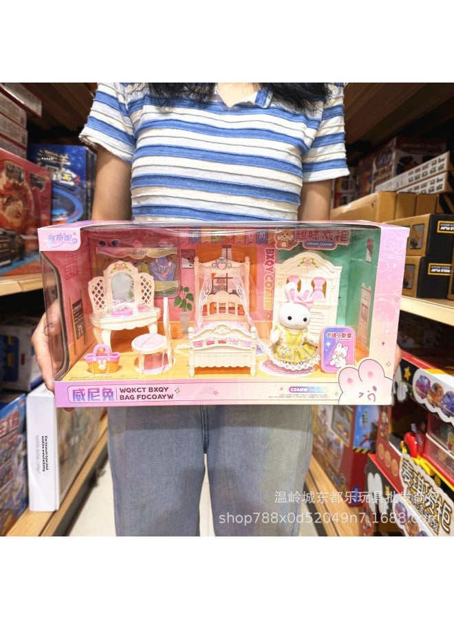 Yasi Weini Rabbit Rabbit Big Castle Villa Living Room Bedroom Bunk Bed Girl Play House Children's Toys-Color:731 Little Rabbit Warm Bedroom - Image 1