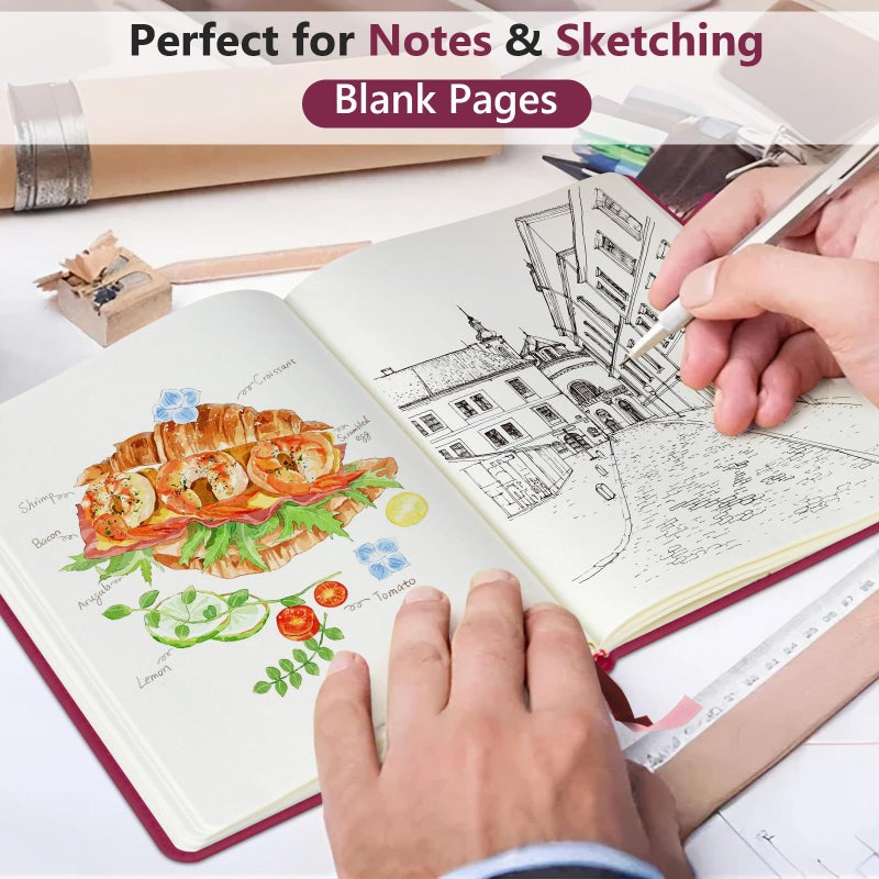 PERCUN Blank Journal Ntebook for Men & Women, 160 Pages Blank Journals for Writing, Drawing,Sketch Book,5.9" x 8.5" Leather Sketchbook, Unlined Notebook for Work, School, Art (Burgundy) - Image 3