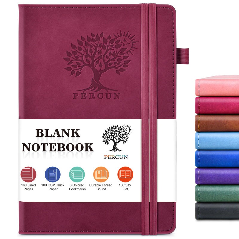 PERCUN Blank Journal Ntebook for Men & Women, 160 Pages Blank Journals for Writing, Drawing,Sketch Book,5.9" x 8.5" Leather Sketchbook, Unlined Notebook for Work, School, Art (Burgundy) - Image 1