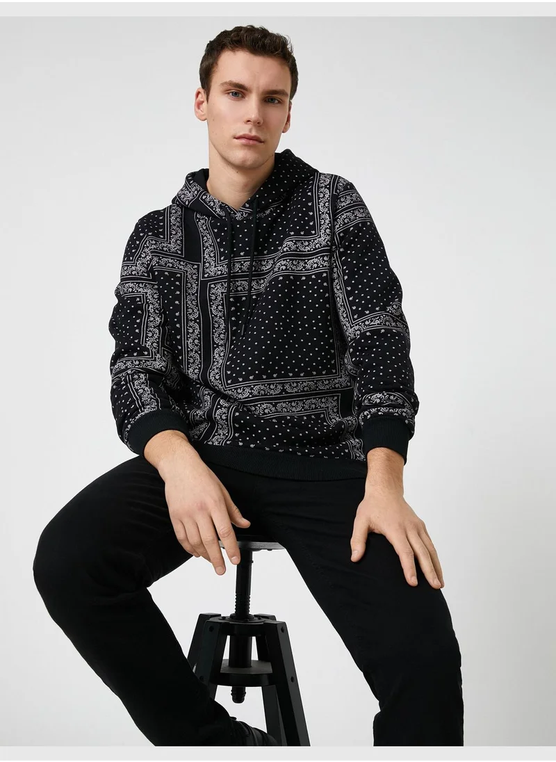 كوتون Shawl Patterned Hoodie Long Sleeve