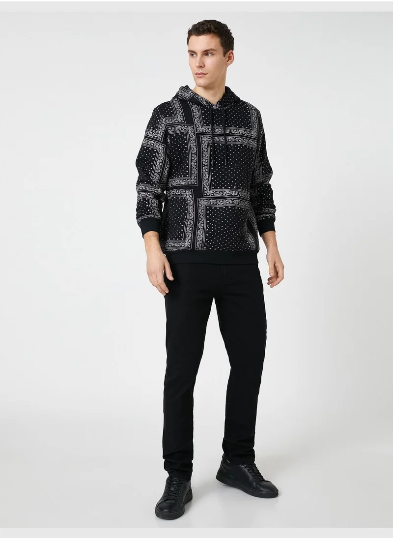 كوتون Shawl Patterned Hoodie Long Sleeve