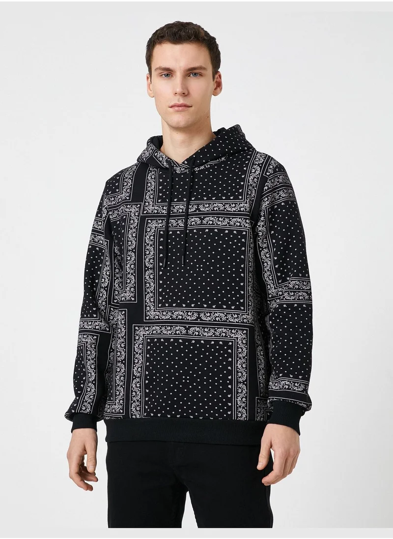 كوتون Shawl Patterned Hoodie Long Sleeve