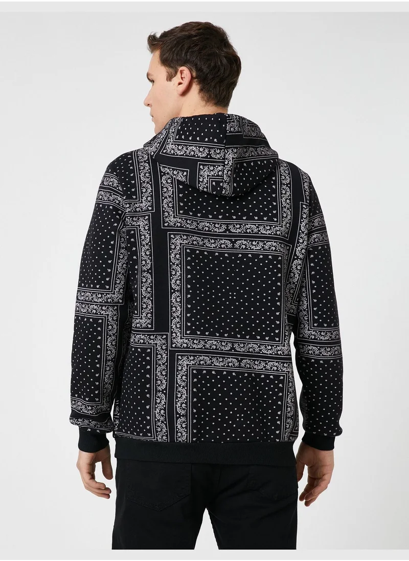 كوتون Shawl Patterned Hoodie Long Sleeve