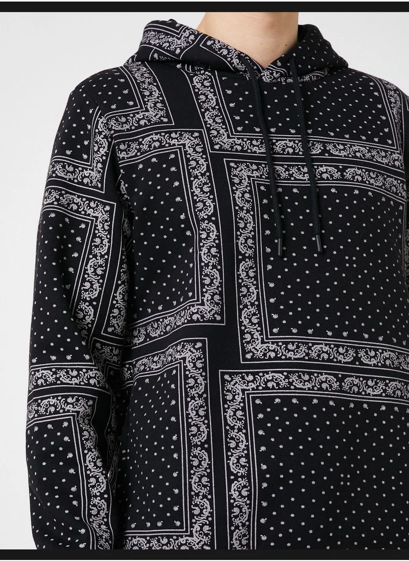 كوتون Shawl Patterned Hoodie Long Sleeve
