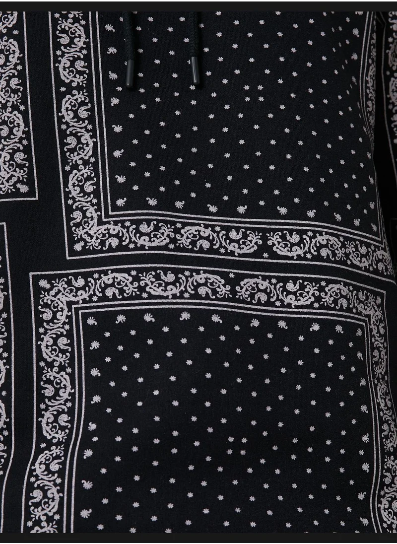 كوتون Shawl Patterned Hoodie Long Sleeve