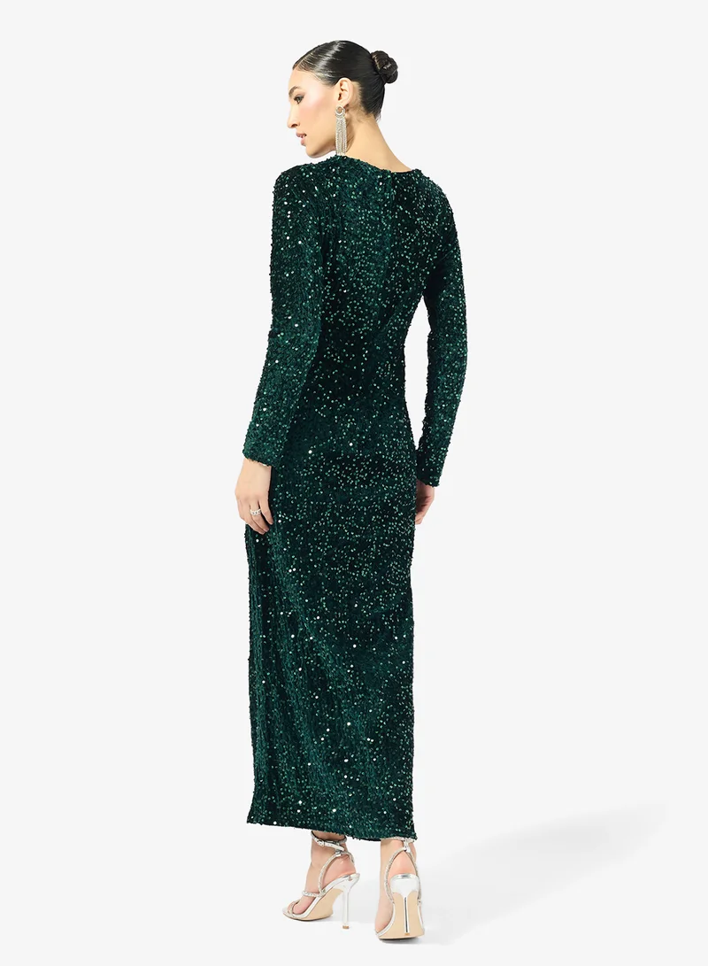 Golden Apple  Solid Sequin Velvet Dress for Women | Best Price UAE