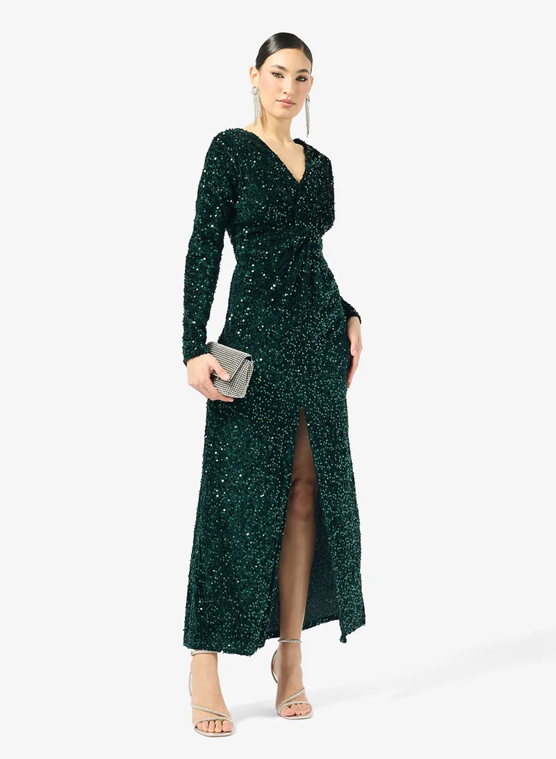 Golden Apple  Solid Sequin Velvet Dress for Women | Best Price UAE