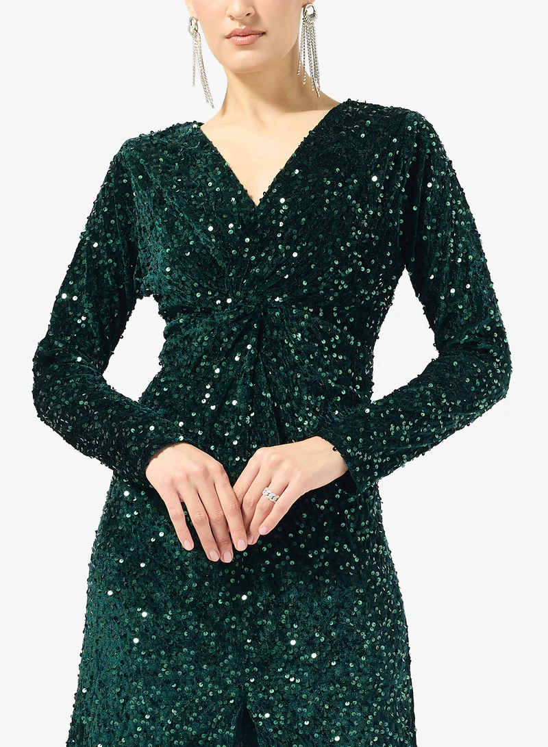 Golden Apple  Solid Sequin Velvet Dress for Women | Best Price UAE