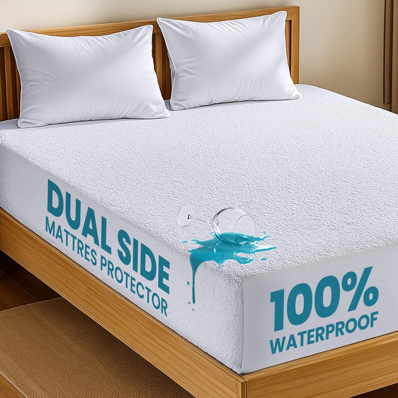 Utopia Bedding Dual Sided Mattress Protector with Waterproof Terry Top and Side Panels Full Size Soft and Breathable Mattress Cover Fitted Style with Stretchable Elastic Pockets