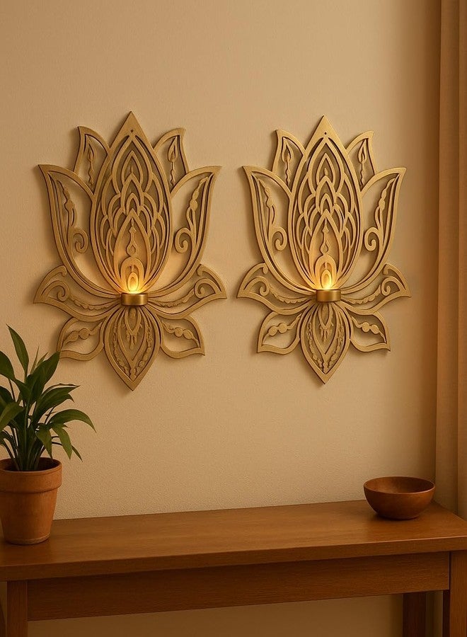 ALCU Wall Hanging Lotus Candle Stand - Elegant Metal Lotus Design for Tealight & Votive Candles | Stunning Home Décor Accent for Living Rooms, Bedrooms, and Meditation Spaces (Set of 2) - Image 1