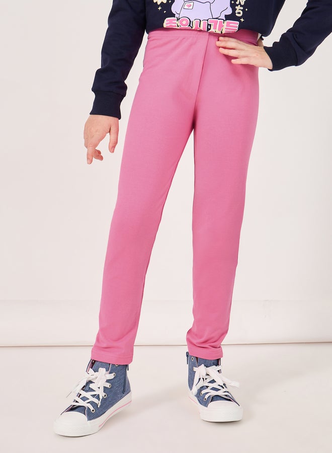 Styli Solid Elastic Waistband Leggings - Image 1