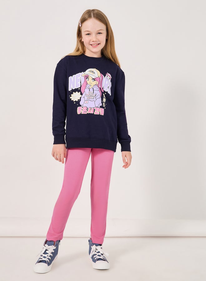 Styli Solid Elastic Waistband Leggings - Image 2