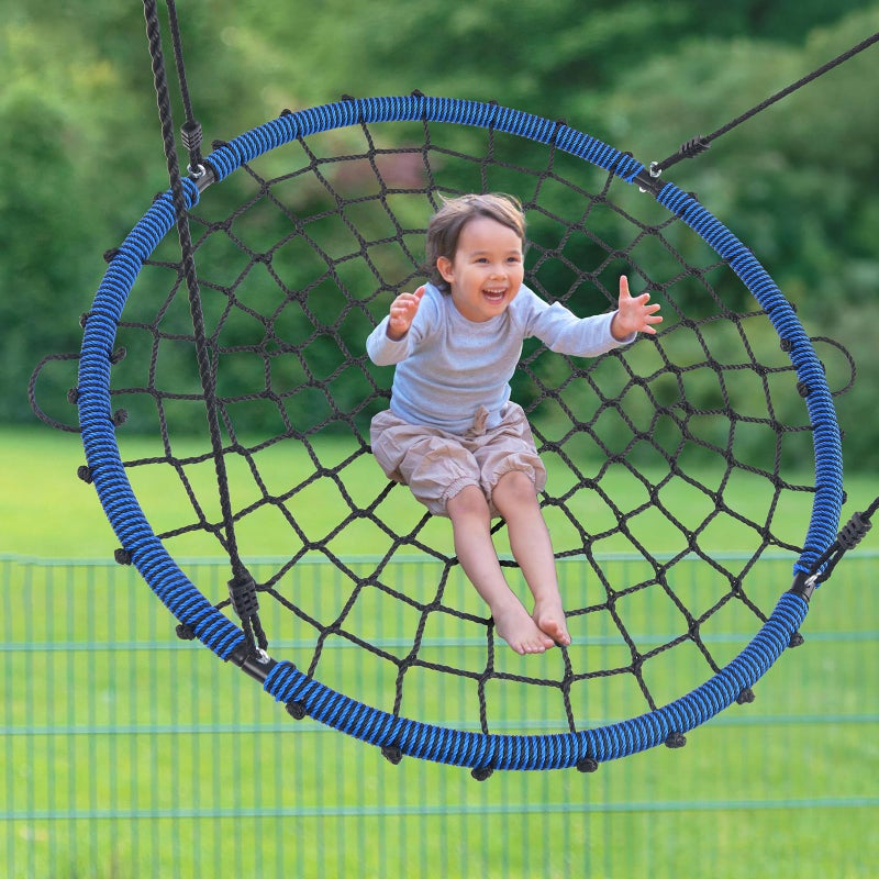 Trekassy 45" 750lbs Spider Web Tree Swing for Kids & Adults, Outdoor Steel Frame Saucer Net Swing with Swivel, Adjustable Ropes + 2 Tree Hanging Straps - Blue (Patented) - Image 5