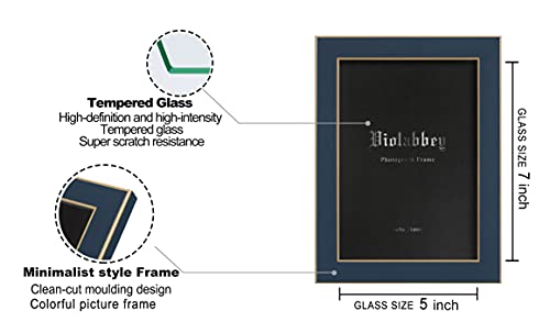 VIOLABBEY 5x7 Picture Frame Navy Blue Set of 2, Colorful 5 x 7 Photo Frame for Wall Mounted or Tabletop Display, Real Glass, Modern Style - Image 2