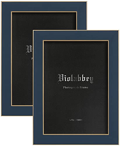 VIOLABBEY 5x7 Picture Frame Navy Blue Set of 2, Colorful 5 x 7 Photo Frame for Wall Mounted or Tabletop Display, Real Glass, Modern Style - Image 1