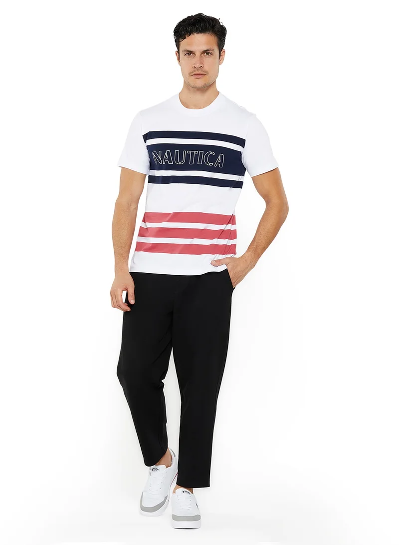 NAUTICA Contrast Striped Regular Fit Premium Cotton Crew Neck T-shirt