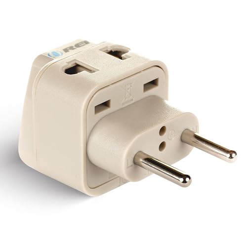 OREI India to European Adapter, Russia, Turkey & More Type C Travel Adapter - 2 in 1 - Perfect for Laptop, Camera Charger and More- CE, RoHS -Beige - 5 Years Warranty - Image 1