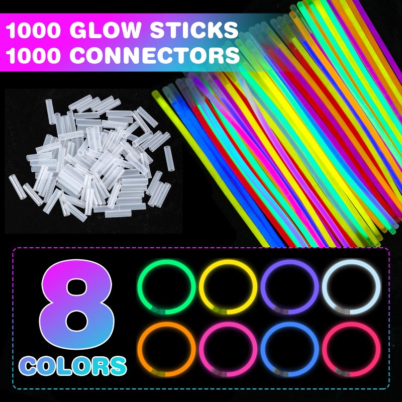 YixangDD 1000 PCS Ultra Bright Glow Sticks, 8 Inch Glow Sticks Bulk Party Pack, Light Up Sticks for Glow Bracelets, Necklaces, Concerts, Christmas, Party Supplies with 1000 Connectors - Image 2