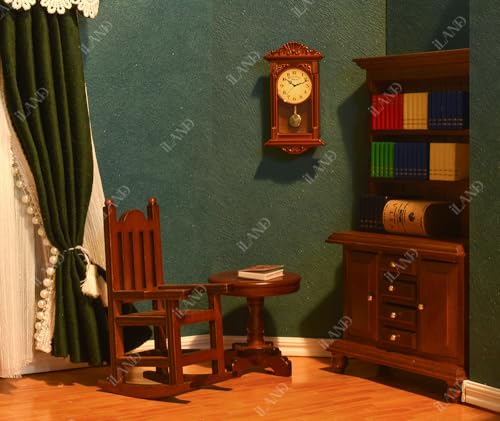 iLAND Miniature Dollhouse Furniture on 1 12 Scale Dollhouse Chair Table Bookshelf Rug Classic 4pcs - Image 5