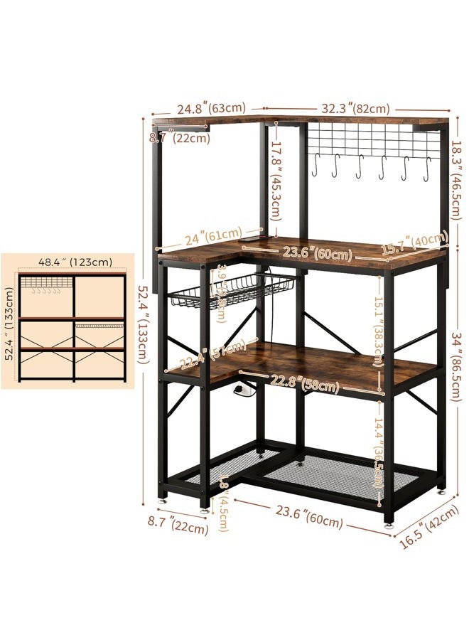 METYERRY Adjustable Bakers Rack with Power Outlet,Coffee Bar Station with Led Lights,Microwave Stand with Storage,5-Tier Kitchen Shelf,Kitchen Storage Rack for Spices, Pots and Pans,Rustic Brown - Image 3