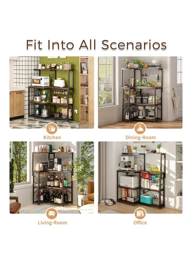 METYERRY Adjustable Bakers Rack with Power Outlet,Coffee Bar Station with Led Lights,Microwave Stand with Storage,5-Tier Kitchen Shelf,Kitchen Storage Rack for Spices, Pots and Pans,Rustic Brown - Image 2