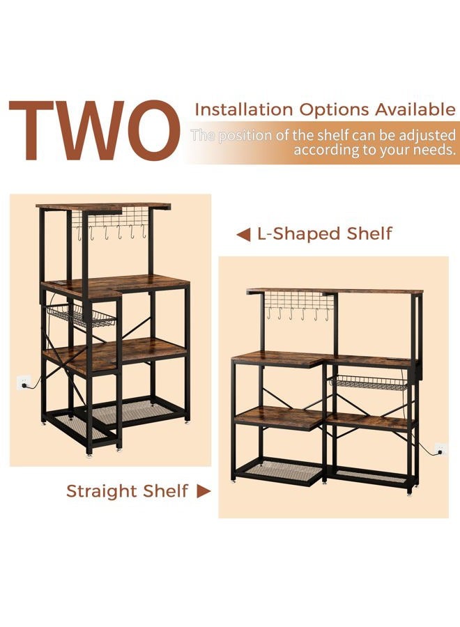 METYERRY Adjustable Bakers Rack with Power Outlet,Coffee Bar Station with Led Lights,Microwave Stand with Storage,5-Tier Kitchen Shelf,Kitchen Storage Rack for Spices, Pots and Pans,Rustic Brown - Image 5