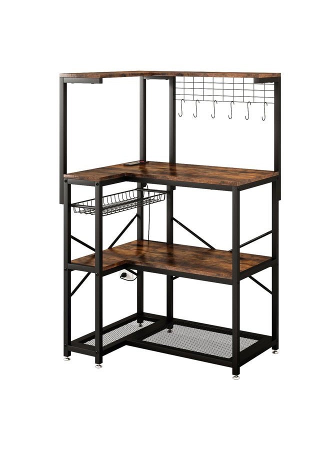 METYERRY Adjustable Bakers Rack with Power Outlet,Coffee Bar Station with Led Lights,Microwave Stand with Storage,5-Tier Kitchen Shelf,Kitchen Storage Rack for Spices, Pots and Pans,Rustic Brown - Image 1