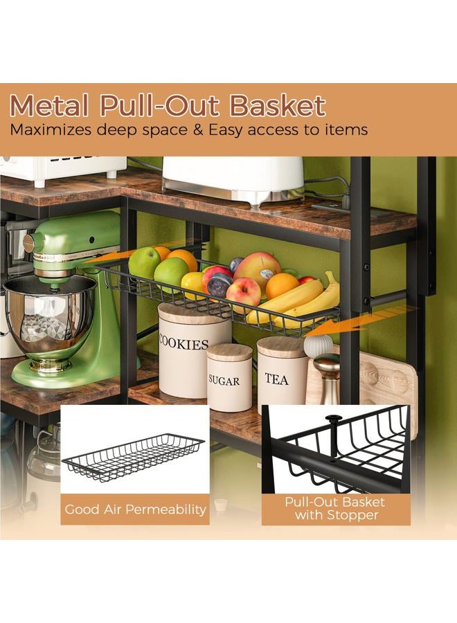 METYERRY Adjustable Bakers Rack with Power Outlet,Coffee Bar Station with Led Lights,Microwave Stand with Storage,5-Tier Kitchen Shelf,Kitchen Storage Rack for Spices, Pots and Pans,Rustic Brown - Image 4